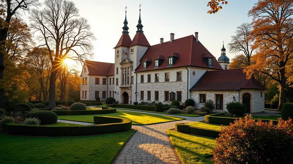 Historická budova Zlatokorunského kláštera se zahradní krajinou